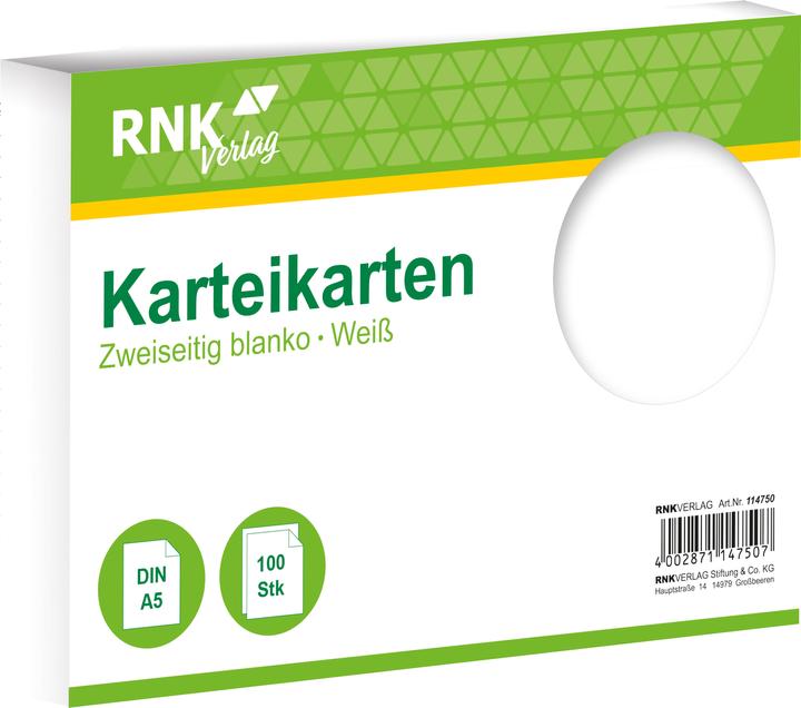 Productafbeelding Rnk Indexkaarten blanco A5 (A5, 205 g/m², 100 x)