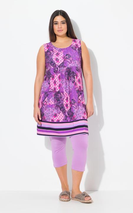 Image du produit Ulla Popken Robe courte en jersey, sans manches. Silhouette en A évasée. Décolleté rond et imprimé cachemire. (46, 48)