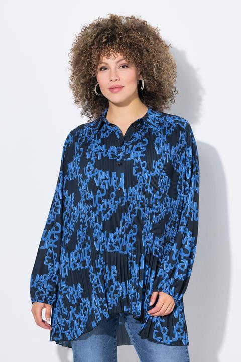 Actual product image Ulla Popken Letter Print Long Sleeve Pleated Blouse (46, 48)
