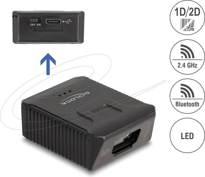 Actual product image Delock Wearable barcode scanner 1D and 2D with 2.4 GHz or Bluetooth (Text, 1D barcodes, 2D barcodes, QR Code)
