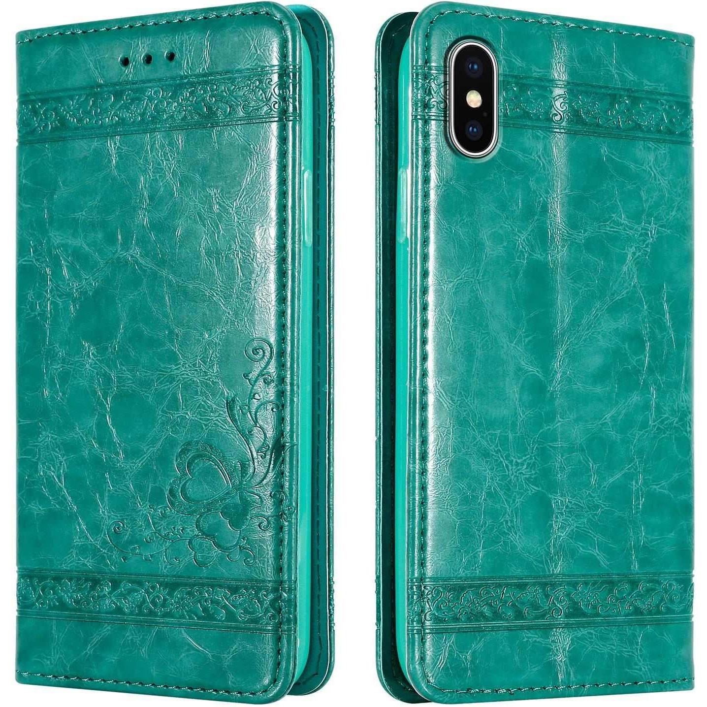 Cadorabo Book Hülle mit Ornamente (Apple iPhone X), Smartphone Hülle, Türkis