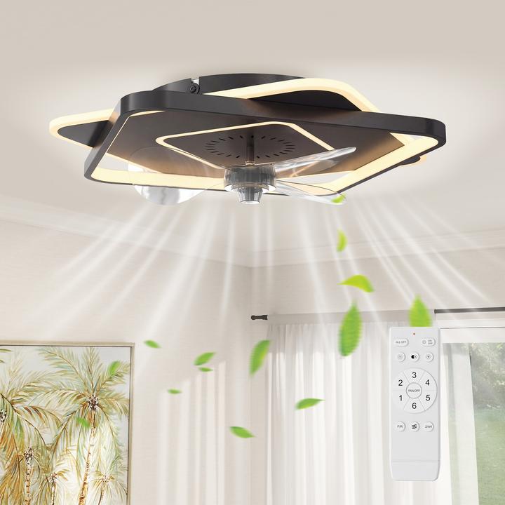 Produktbild Homcom Deckenventilator mit Licht Stahl, Acryl Schwarz (50 dB)