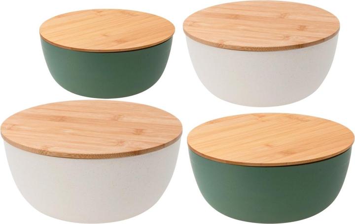Pebbly 4-tlg. Set Salatschüsseln Ø 14/19/23.5/28 cm, crème, grün (28 cm, 9.41 l, 4x)