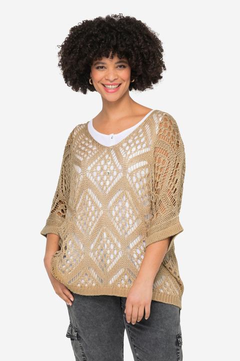 Immagine prodotto Angel of Style Pullover, oversized, Ajourstrick, V-Ausschnitt, Langarm (54)