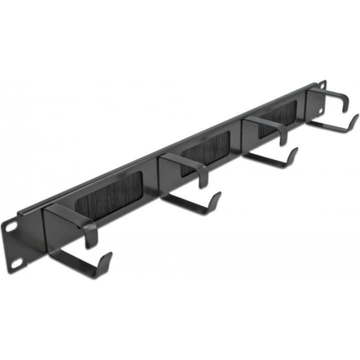 Delock Cable Management Brush Strip with 4 hooks, Serverschrank Zubehör, Schwarz