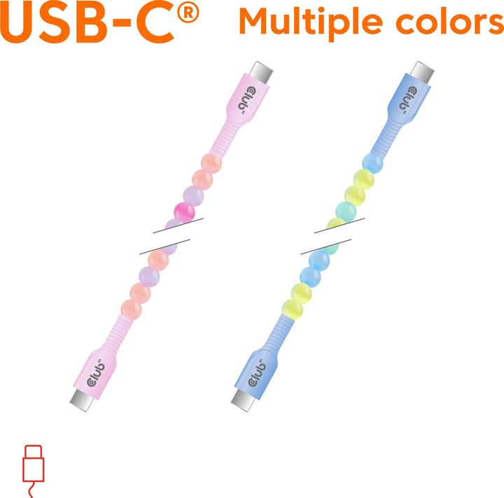 Actual product image Club 3D Club3D Lifestyle USB-C Perlen-Kabel PD60W, rosa (2 m, USB 2.0, 60 W)