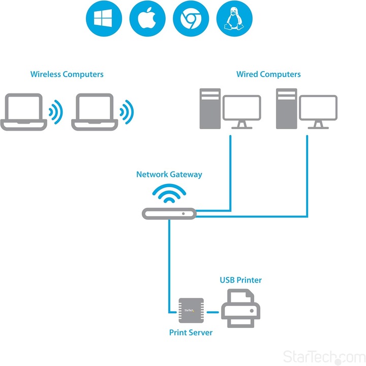 Image du produit StarTech Ethernet auf USB 2.0 Netzwerk Printserver