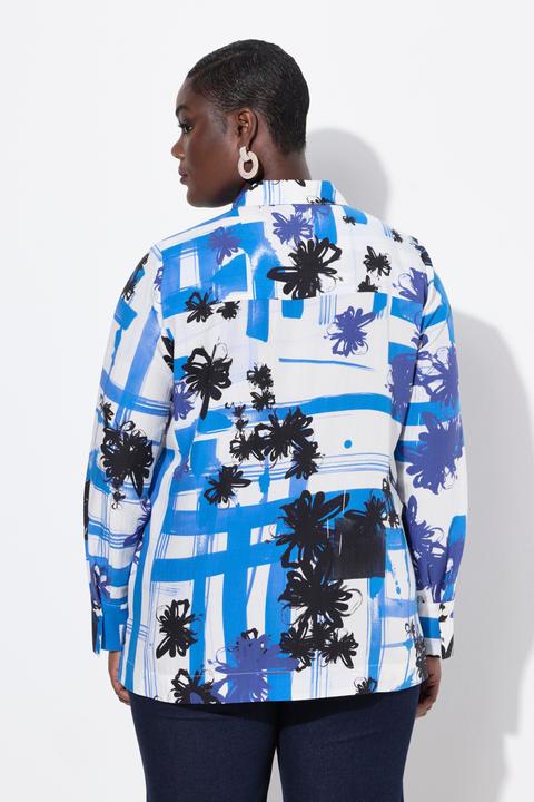 Produktbild Ulla Popken Lyocell-Bluse, grafisches Design, Hemdkragen, Langarm (60)