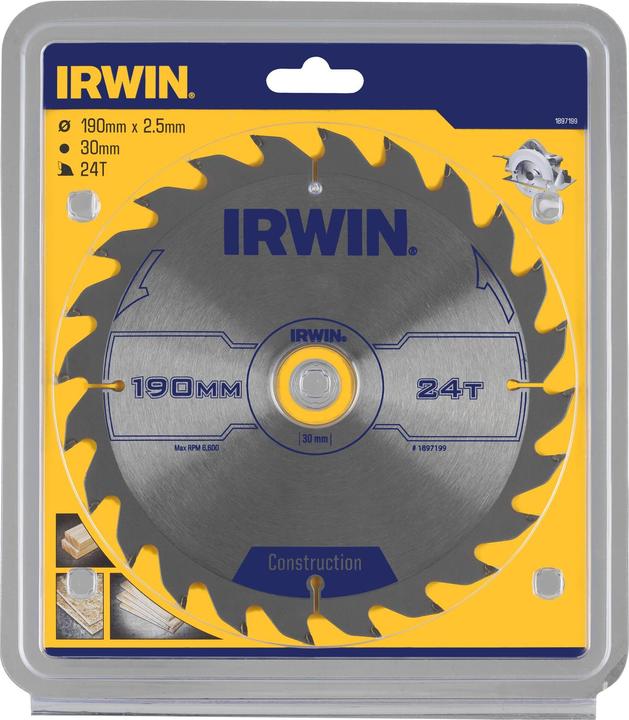 Produktbild Irwin IRW1897199 190 x 30 mm, 24 Zähne Kreissägeblatt mit ATB Zahn Mahlgrössen