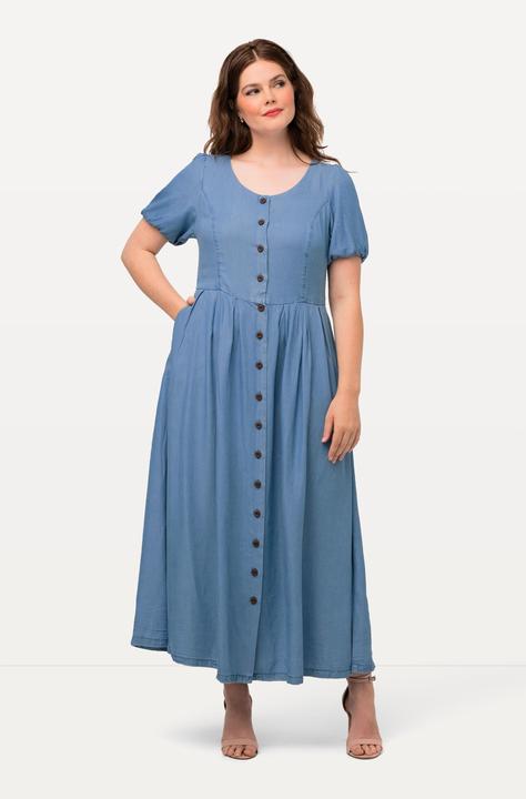 Immagine prodotto Ulla Popken Abito in stile Tracht con effetto jeans, scollo a cuore e mezze maniche (46)