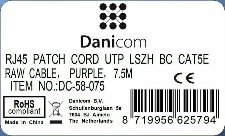 Actual product image Dsit CAT5e network cable, U/UTP, 7 metres, Viollett, 100% copper (U/UTP, CAT5e, 7 m)