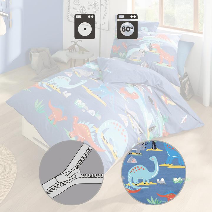 Produktbild Kaeppel Biber Bettwäsche Dinosaurus blau (135 x 200 cm, 80 x 80 cm)