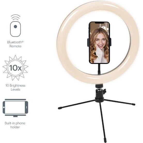 Cygnett V-Glamour 10" Ring Light with Desktop Tripod & Bluetooth Remote (Ringleuchte), Dauerlicht, Schwarz