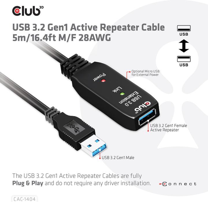 Immagine prodotto Club 3D USB A - USB A (5 m, USB 3.2 Gen 2x2)