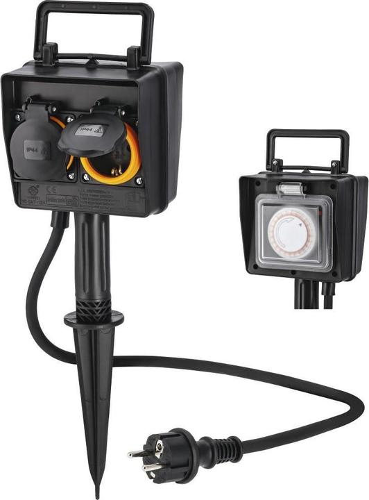 Actual product image Hama Outdoor socket outlet, 2-gang, with timer and earth spike, weatherproof IP44