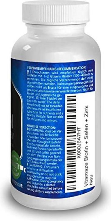 Valori nutrizionali e ingredienti Vitamaze Biotina + zinco + selenio (365 Pezzo/i, Pillole)