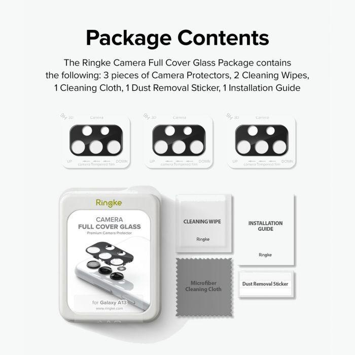 Actual product image Ringke Galaxy A13 4G Camera Protector Full Cover Glass package (3 pcs) Black (3 pcs., Samsung Galaxy A13)
