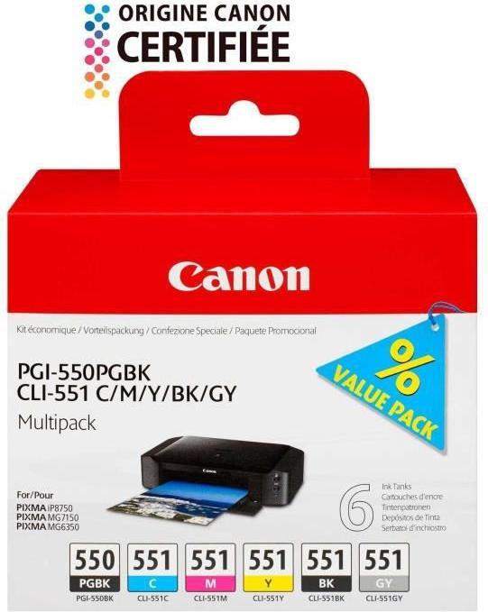 Actual product image Canon Cli-551/Pgi-550 (M, C, Y, PGBK, FC, GY)