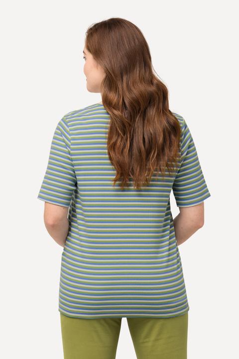 Immagine prodotto Ulla Popken Maglia di jersey a costine in cotone biologico con scollo a V e mezze maniche (46, 48)