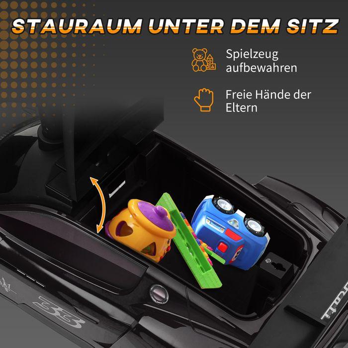 Produktbild Swisshandel24 Rutschauto, Bobby Car mit Stauraum, Hupe und Musik Schwarz 65 x 29 x 37 cm