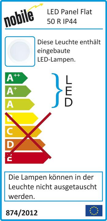 Energy Label Nobile LED panel luminaire 5W 3000K 300lm ws Conv LED non-replaceable IP44 350mA (410 lm)