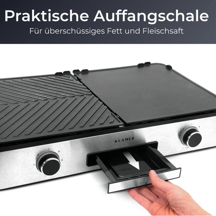 Produktbild KLAMER Elektrogrill, antihaftbeschichtete und abnehmbare Duo-Platten Tischgrill (2.40 kW)