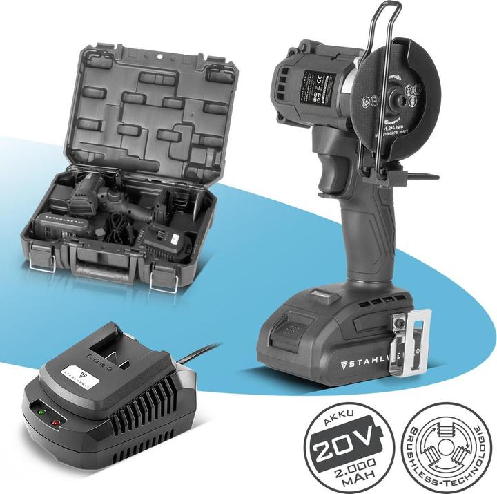 Produktbild Stahlwerk Mini-Akku-Winkelschleifer MAW-20 ST – 2 Ah Akku, leistungsstarker Handwinkelschleifer (76 mm)