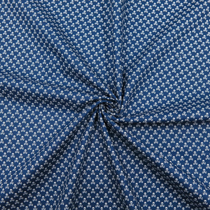 Actual product image Stoffrestposten Cotton - Small skulls Navy blue - Minimum selling quantity: 1 metre