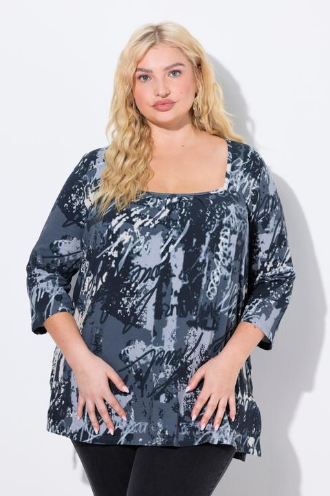 Actual product image Ulla Popken Graffiti Print Stretch Square Neck Tee (50, 52)