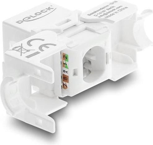 Immagine prodotto Delock Keystone Modul RJ45 Buchse zu LSA Cat.6 UTP werkzeugfrei weiss / schwarz (Modulo Keystone)
