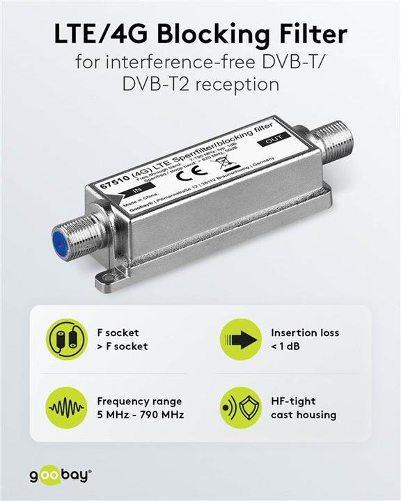 Produktbild Goobay LTE/4G Sperrfilter F-Buchse - F-Buchse (Sonstige)