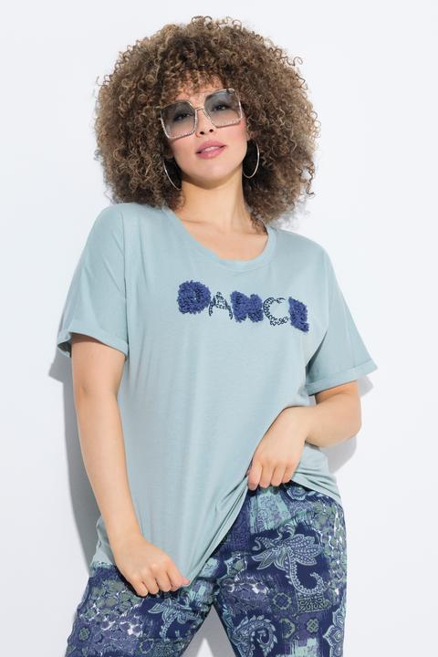 Image du produit Ulla Popken T-shirt oversize avec message, manches courtes et décolleté rond (50, 52)