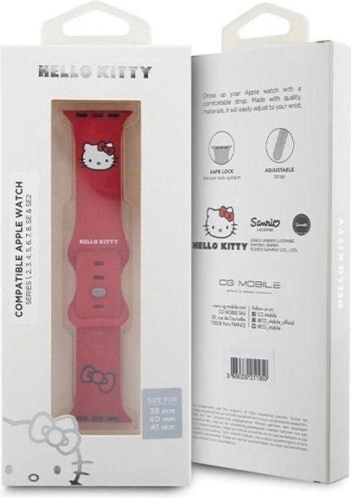 Actual product image Hello Kitty Pasek HKAWMSCHBLR Apple Watch 38/40/41mm czerwony/red strap Silicone Kitty Head (38 mm, Silicone, Stainless steel)