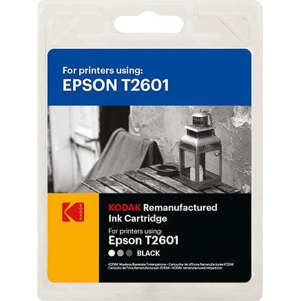 Kodak, Druckerpatrone, 185E026001 EPSON T2601 XP Tinte black rebuilt 220Seiten Blister 10ml (BK)