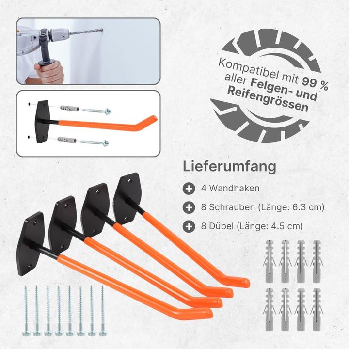 Image du produit Hermex 4er Set Wandhaken Reifen-Wandhalterung Autoreifen-Halterung Aufbewahrungshaken