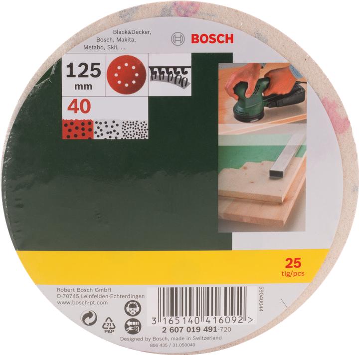 Produktbild Bosch Zubehör Schleifblatt-Set für Exzenterschleifer, 25-teilig, 8 Löcher, 125 mm, 40 (40)