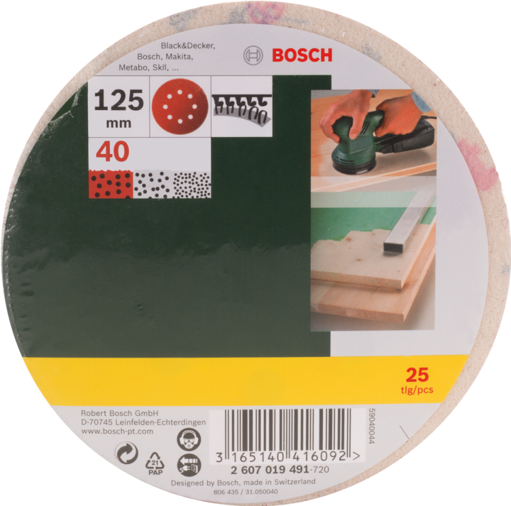 Produktbild Bosch Zubehör Schleifblatt-Set für Exzenterschleifer, 25-teilig, 8 Löcher, 125 mm, 40 (40)