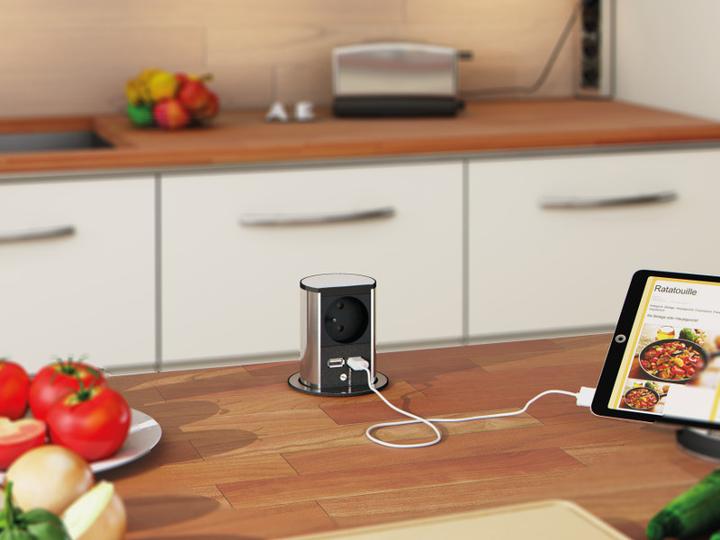 Produktbild Bachmann elevator 1x schutzkontakt 1x cat6 1x usb 3.0 edelstahl (1 x, CEE 7/7, 0.50 m)