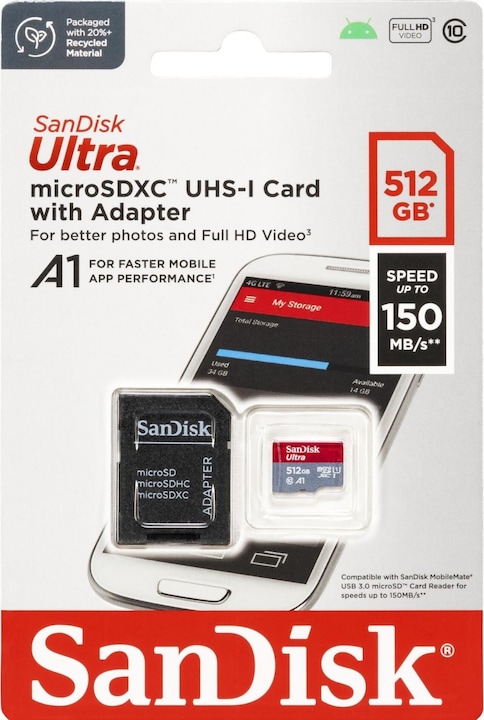 Image du produit SanDisk Ultra mit Adapter (512 Go, microSDXC, U1, UHS-I)