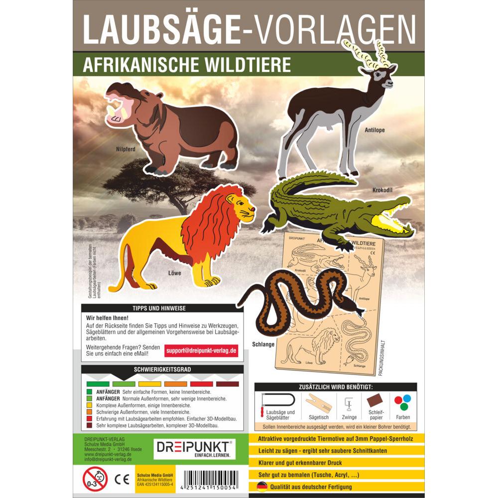 Dreipunkt, Handsäge, Laubsägevorlage Afrikanische Wildtiere