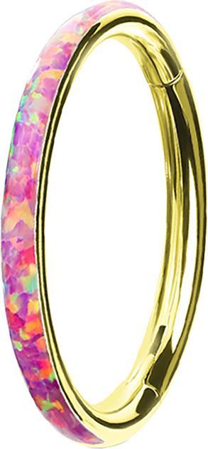 Produktbild Star Piercing Micro Segmentring klappbar vergoldet seitlich Opal streifen pink (ohne Messing, Chirurgenstahl 316L)