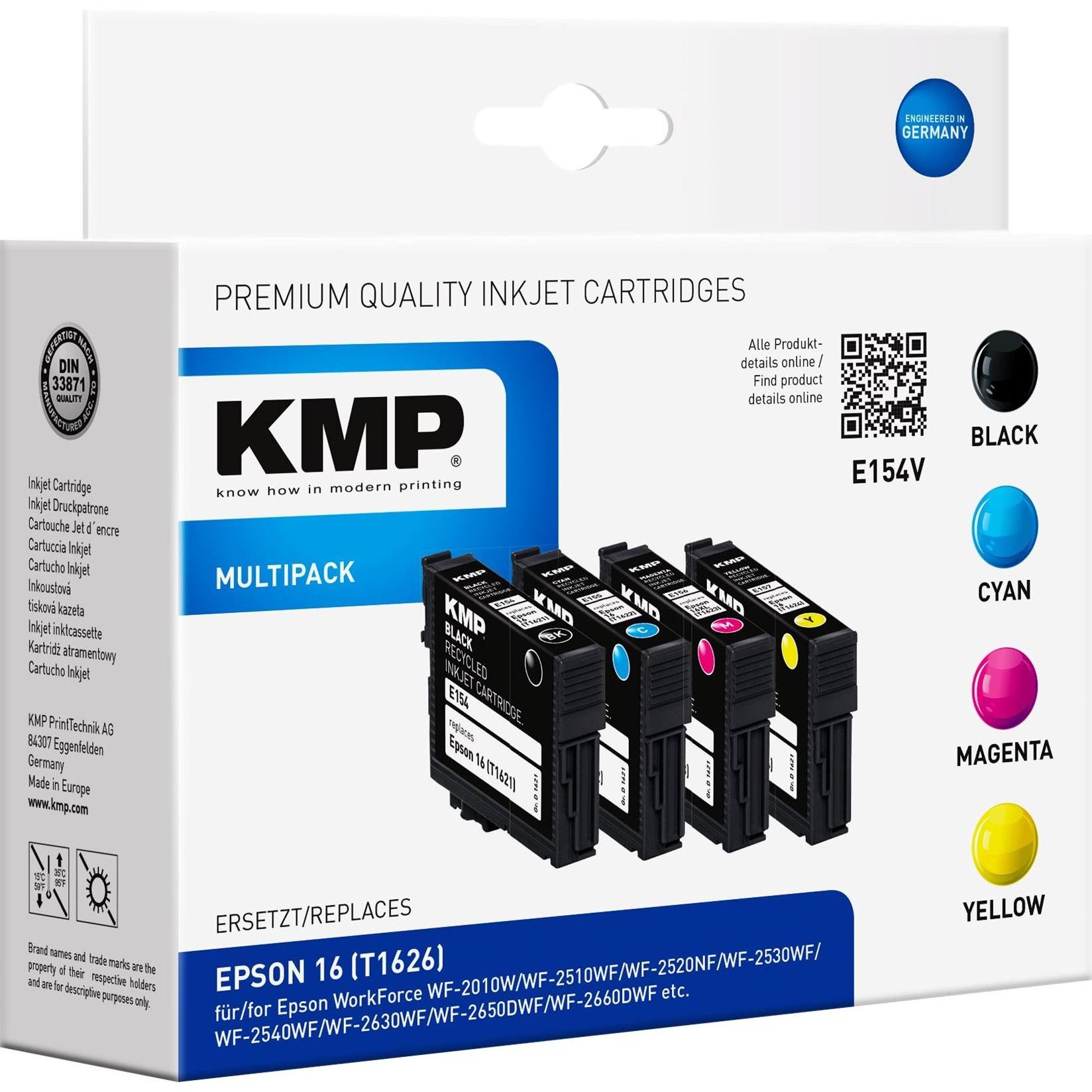 KMP, Druckerpatrone, E154V Multipack BK/C/M/Y kompatibel mit Epson T 162 (M, BK, C, Y)