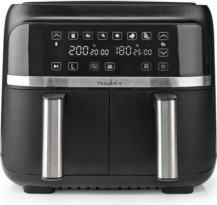 Actual product image Nedis Hot Air Fryer | 2x3.8 l | Timer: 60 min | Digital | Black