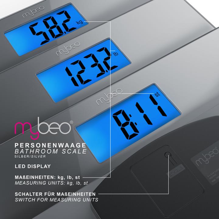 Produktbild Mybeo Personenwaage, Digitale Körperwaage mit 3,5" LCD Display, DMS Sensoren, max. 150kg (150 kg)