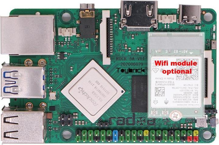 Actual product image Radxa Rock 3A 2GB RK3568 Quad-core Cortex-A55, freqency 2Ghz Mali G52 2GB LPDDR4