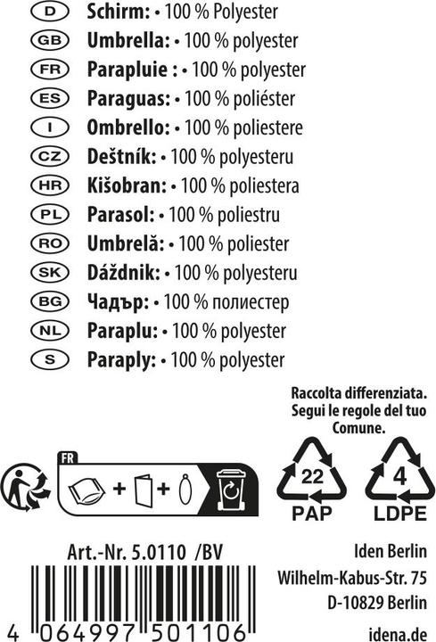 Immagine prodotto Idena Ombrello a bastone bordeaux Ø100cm manico design soft-touch
