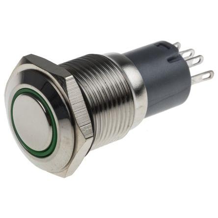 Rs Pro Switch Pushbutton Stainless Green ring, Taster + Schalter, Grün
