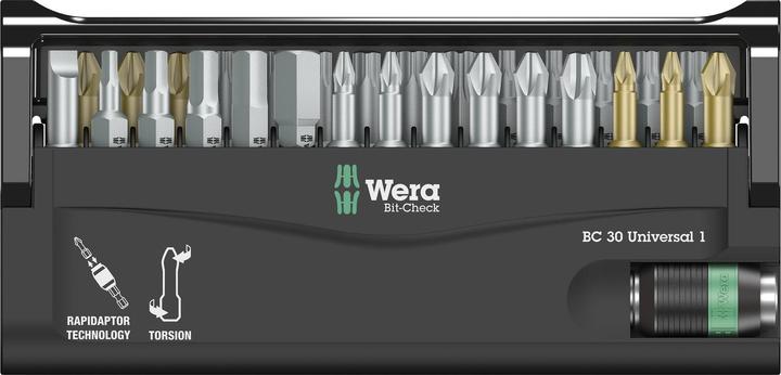 Image du produit Wera Bit-Check 30 Universal 1 (Clé Allen, Cruciforme Pozidriv PZ, Embout carré femelle, Fente de vis, Torx TX)