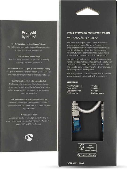 Immagine prodotto Nedis Cavo Cat 6a | S/FTP | RJ45 maschio | RJ45 maschio | 0,50 m | Senza strappo | Rotondo | Intrecciato (S/FTP, CAT6a, 0.50 m)