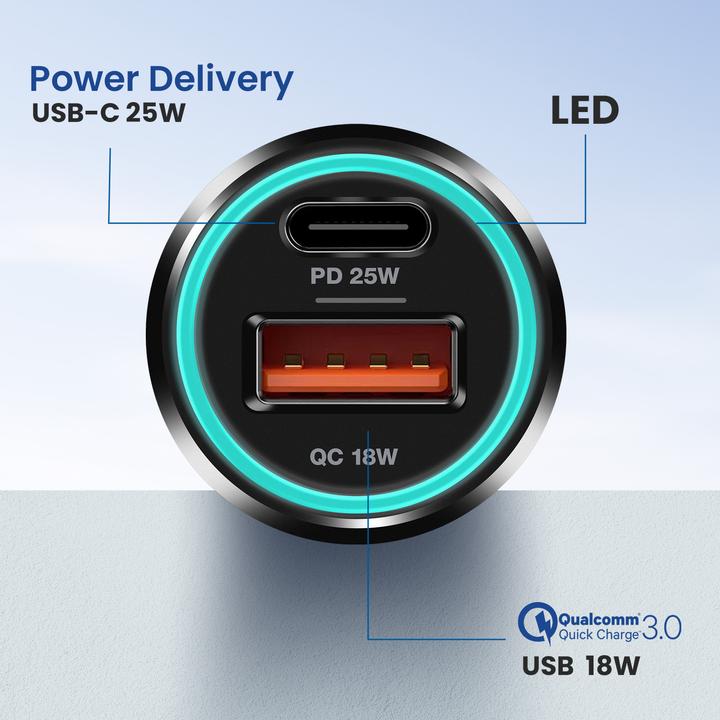 Actual product image 25W USB-C car charger + USB-C cable